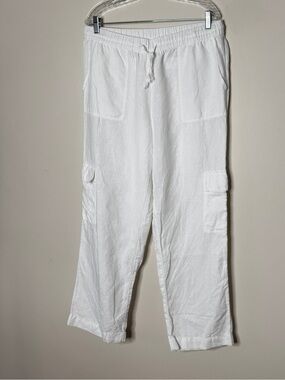Charter Club Women’s White Linen Wide Leg Cargo Pants Size L